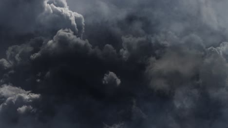 point of view, slow motion dark gray cumulus clouds and thunderstorms that streaked across the sky