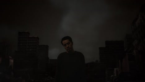 a lone figure in a desolate city