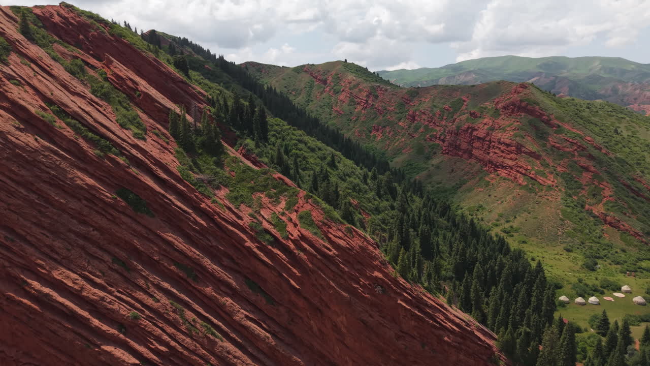 Rugged Landscape Of Jeti-Oguz Gorge, Seven Bulls Rocks In Kyrgyzstan, Central Asia. Aerial Close-up Shot