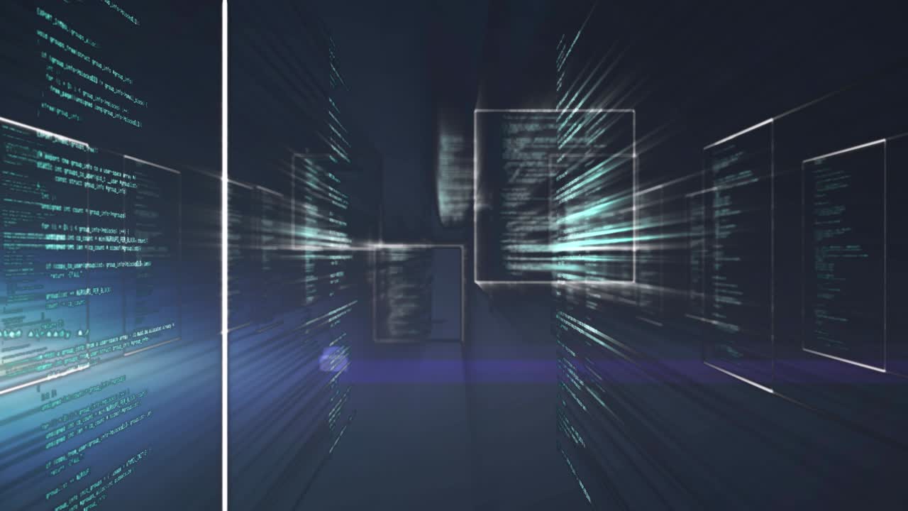 animación del procesamiento de datos sobre un fondo negro