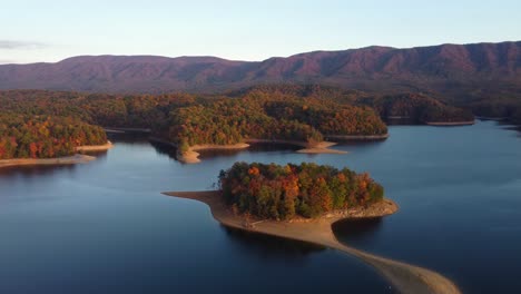 Aerial:-Island-with-colorful-fall-foliage