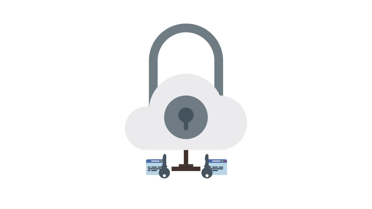 Animated Cloud Padlock with Keys and Browser Windows for Data Security