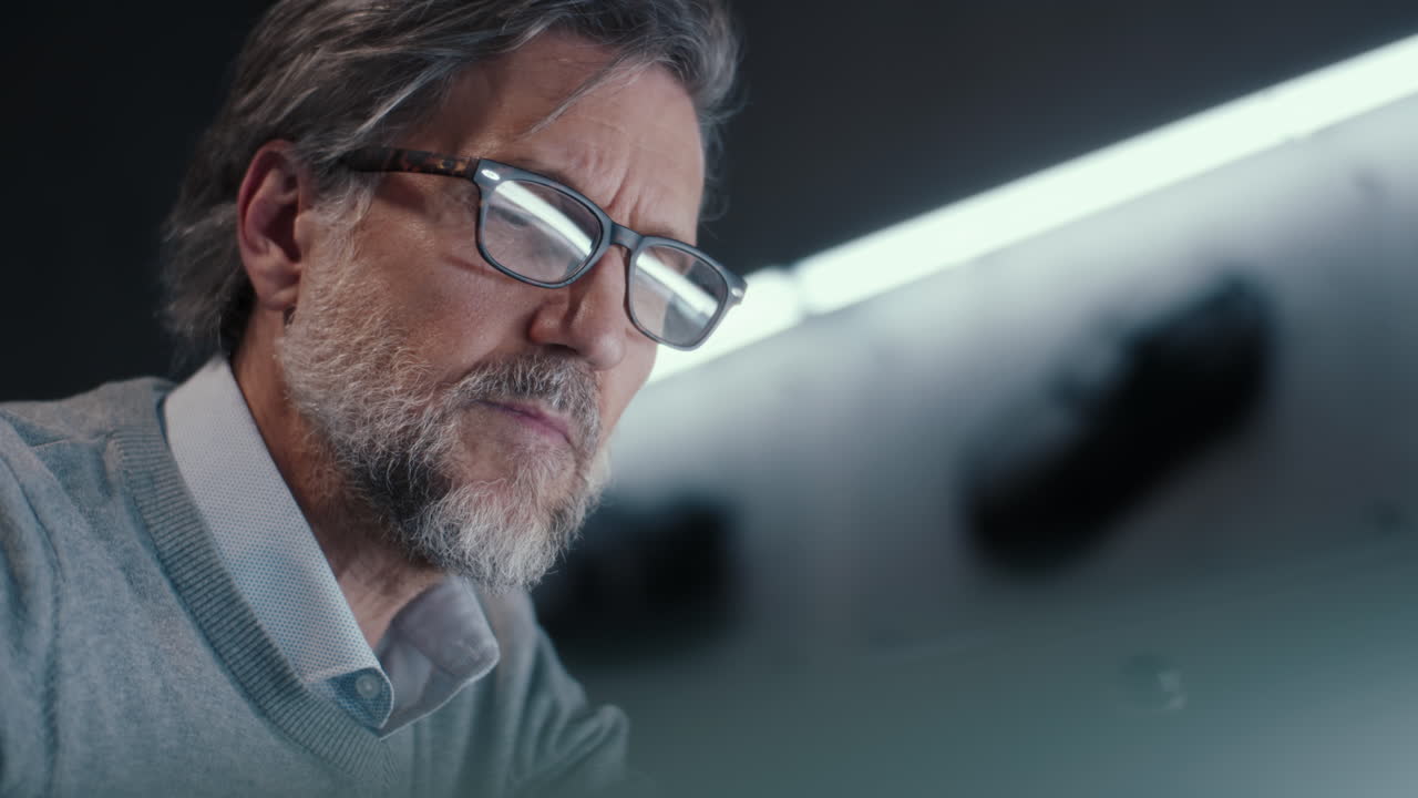 hombre mayor concentrado en el trabajo