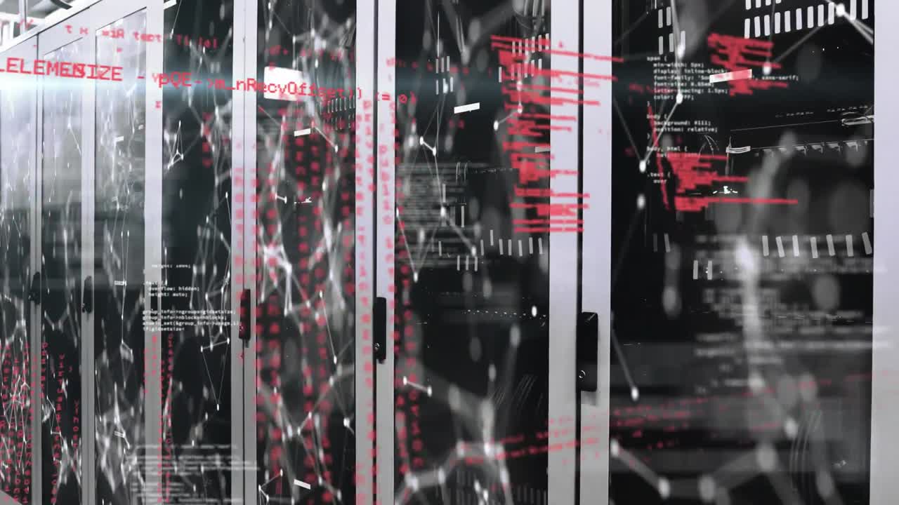 Animation of data processing and network of connections over computer servers