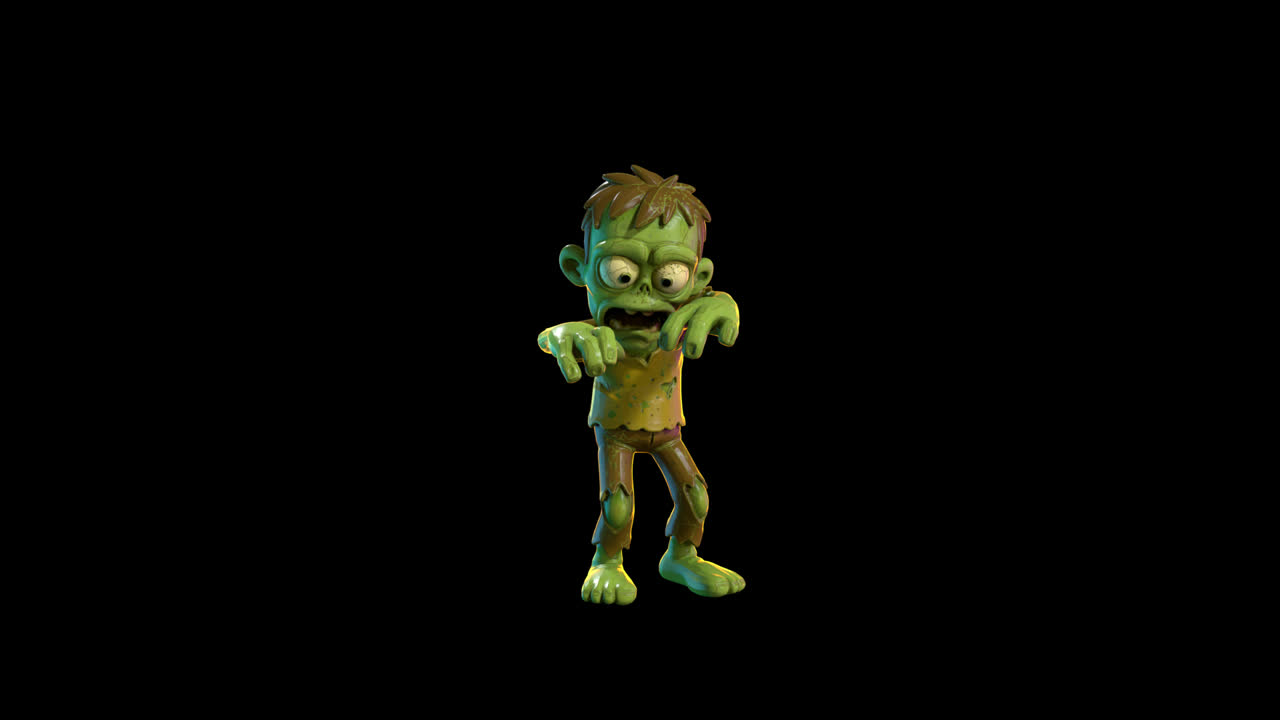 Divertente personaggio zombie verde animato che cammina in loop