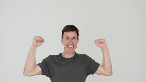excited man jumping and cheering