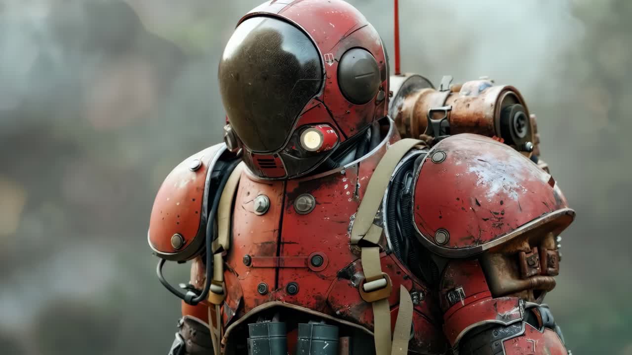 헬 을 입은 빨간색 과 검은색 의복 을 입은 남자