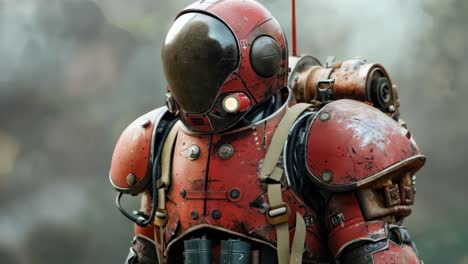 un hombre en un traje rojo y negro con un casco