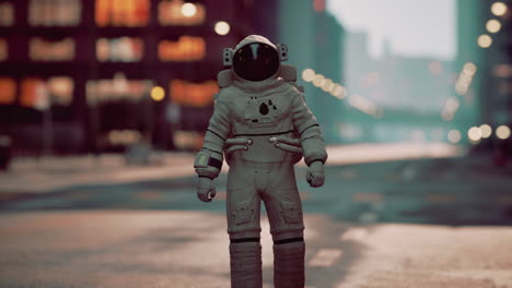 astronauta solitario en una ciudad desierta
