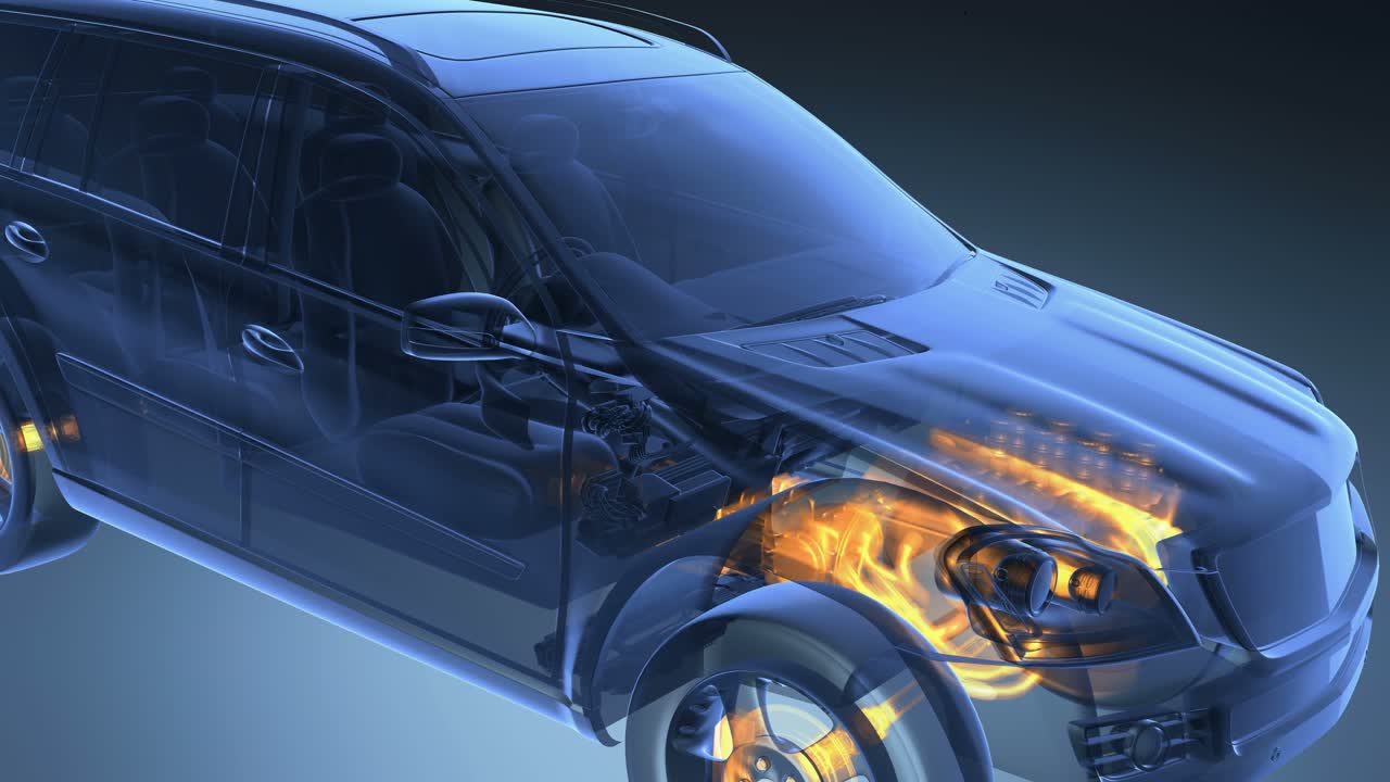 투명한 차가 회전합니다.