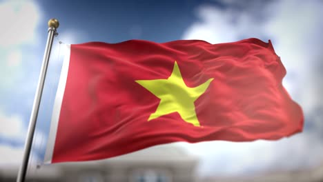 vietnam flag waving slow motion 3d rendering blue sky background - seamless loop 4k