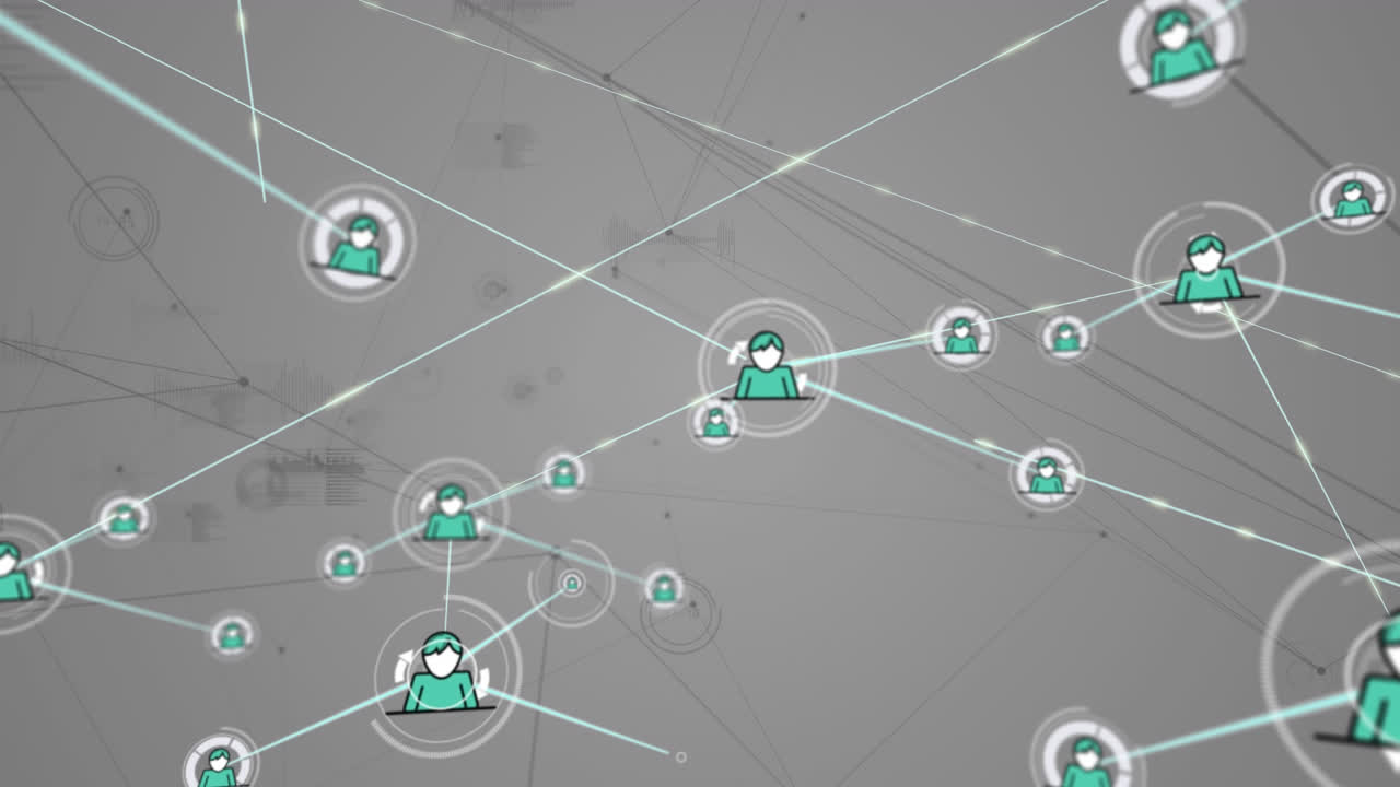 animación de la red de conexiones con iconos sobre fondo gris