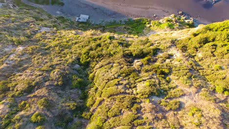 Camera-tilt-on-cliffs-and-ocean-during-sunset-at-Matanzas,-Navidad-region-in-the-south-of-Chile