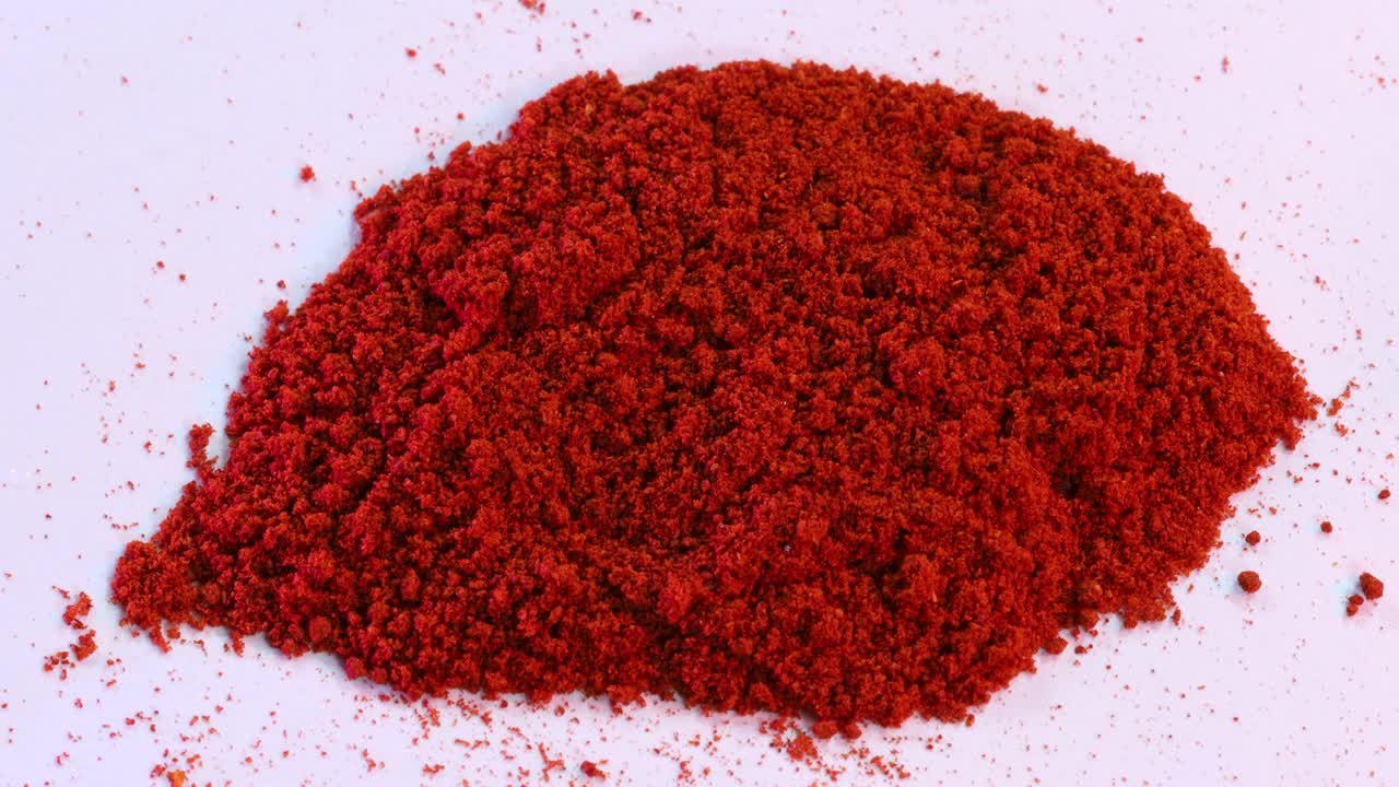 Close-up view of a pile of red chili powder