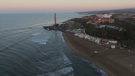 Majestic-Sunrise-Over-Maspalomas:-Aerial-View-of-Gran-Canaria's-Coastal-Beauty