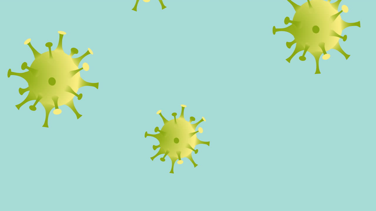 Animazione di cellule del virus Covid-19 su sfondo verde