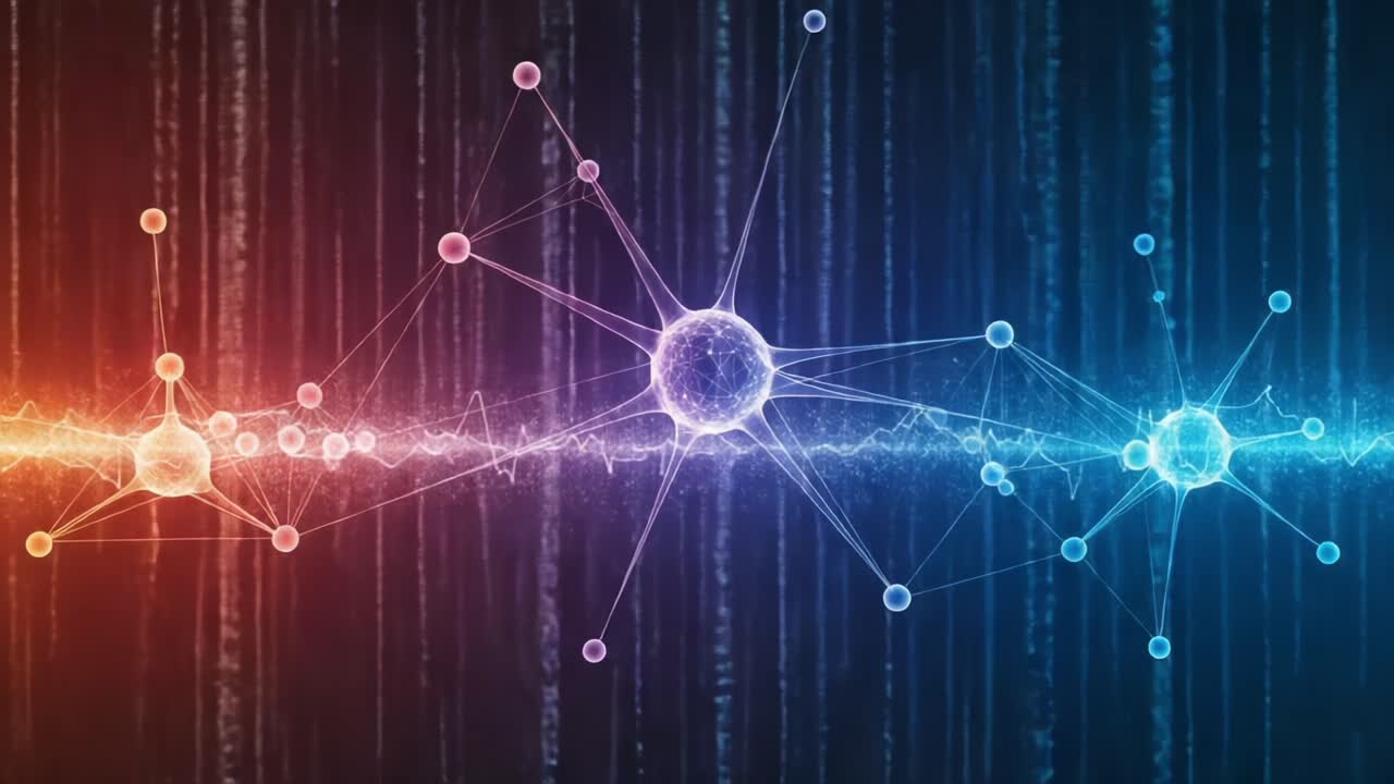 Abstract Visualization of Molecular Structures and Data Patterns with Colorful Nodes and Connecting Lines Representing Complex Networks in a Digital Environment