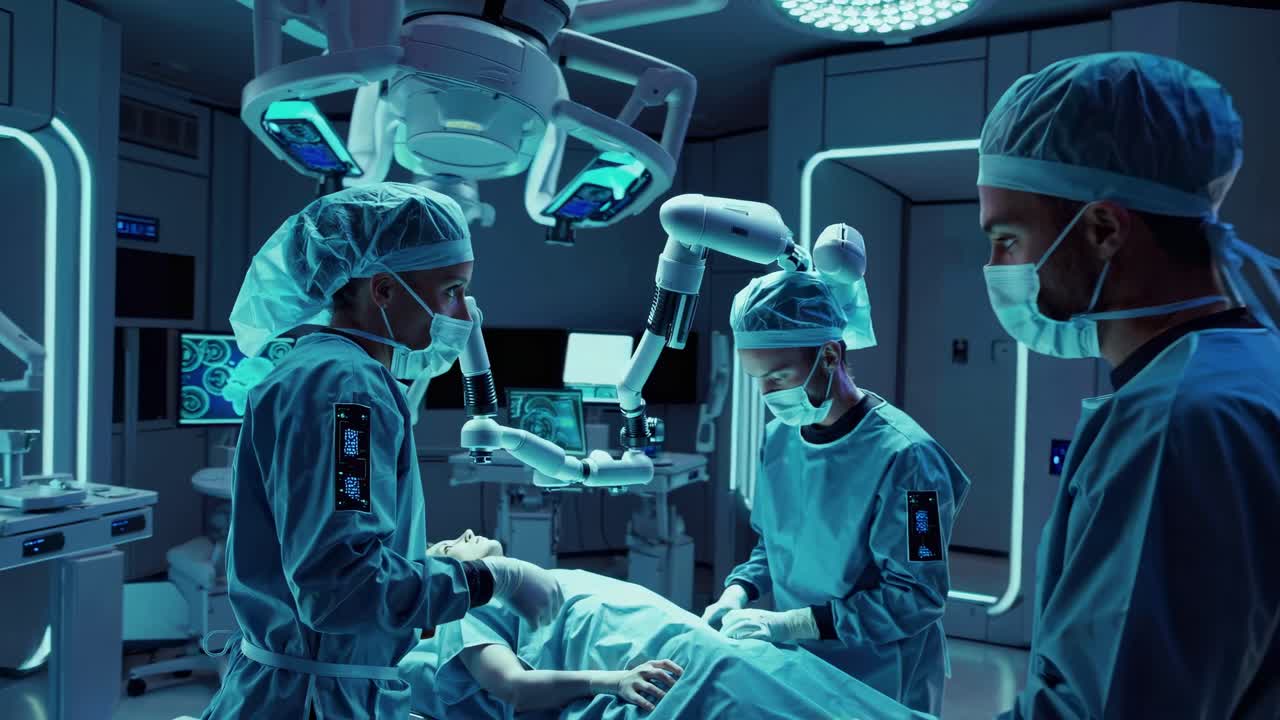 cirugía robótica en una sala de operaciones