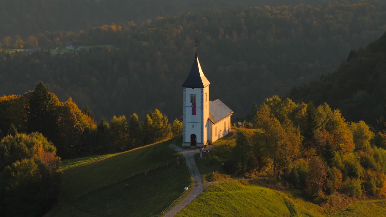 Aerial Parallax, St. Primus Felician Church, Famous Jamnik, Mountainous Valley