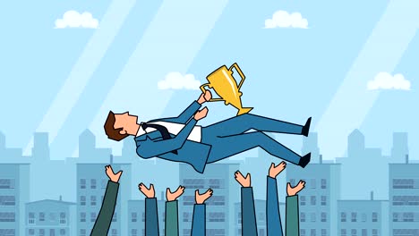 flat cartoon businessman character  throw toss up hands animation