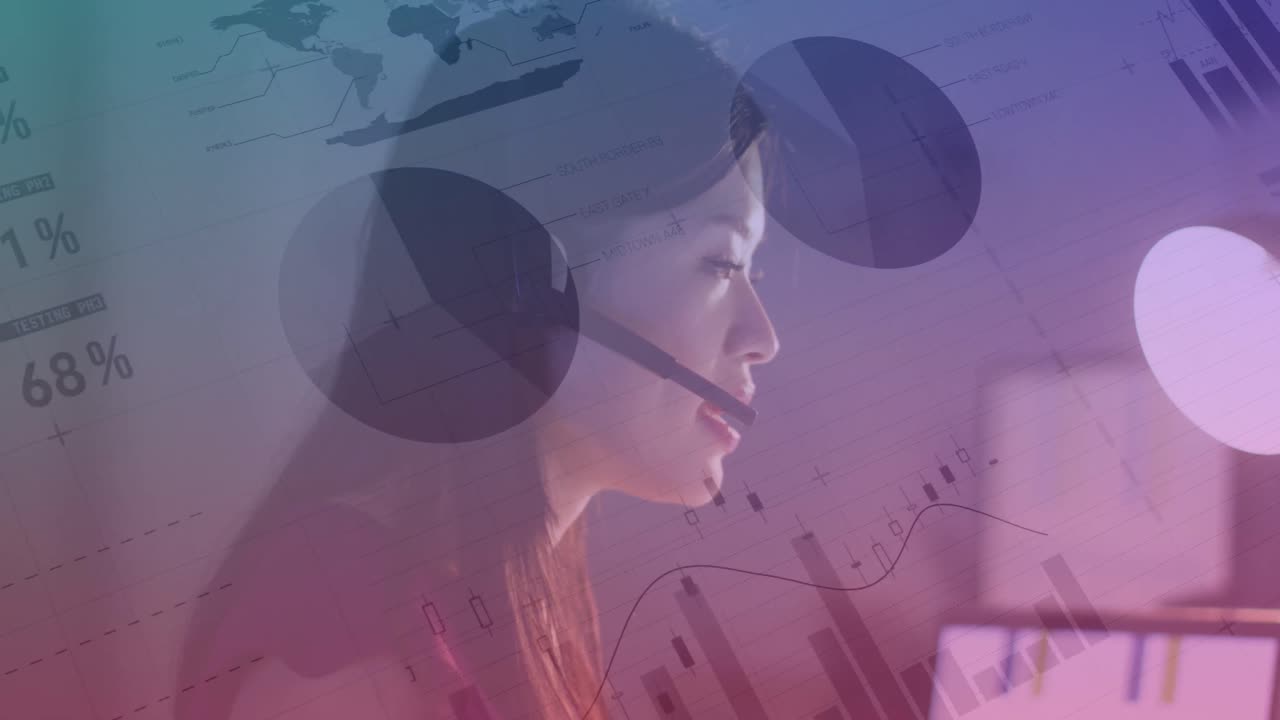 사무실에서 일하는 두 인종의 사업가에 대한 데이터 처리 애니메이션