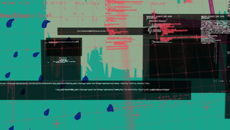 Digital animation of data processing against abstract colorful shapes on blue background