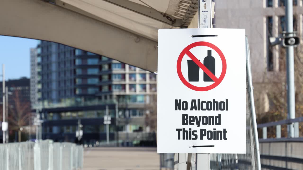No alcohol beyond this point sign on outdoor event venue