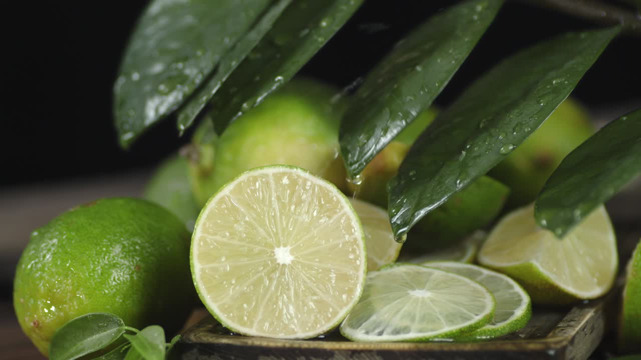 y las hojas de cal que caen gotas de agua.