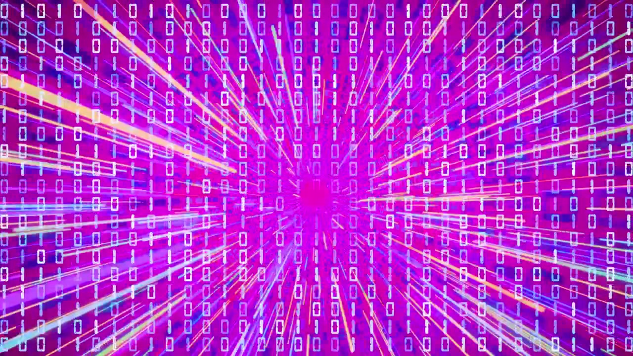 Abstract Digital Tunnel with Binary Code and Colorful Light Streaks