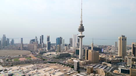 drone hyperlapse or timelapse of the liberation tower in kuwait city