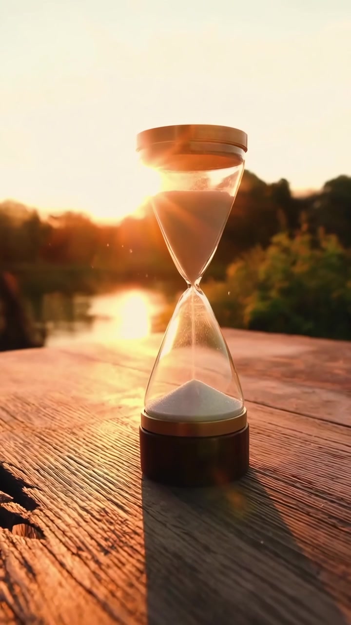 Sand Flowing in Hourglass During Golden Hour Outdoors