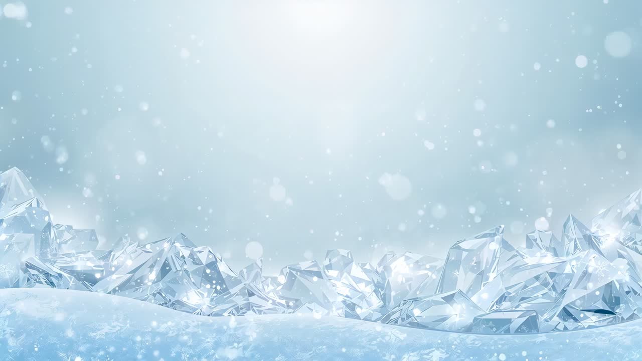 Glittering crystal ridge and snowfield catching soft light as falling flakes rising in polar winter