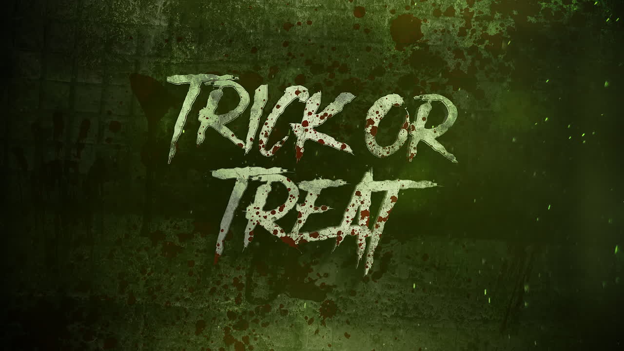 truco o trato de texto de animación en místico sobre fondo de terror místico con sangre oscura