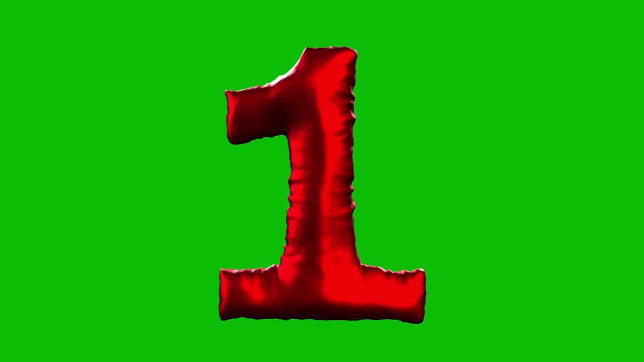 Red Foil balloon number 1 inflates, spins, and reveals on green screen in 3D animation. Ideal for celebrations, parties, birthdays, and video editing projects