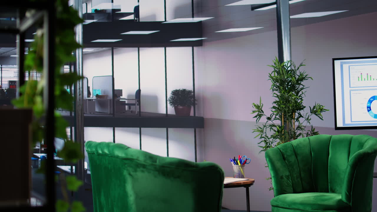 Modern Office Meeting Space with Data Visualization