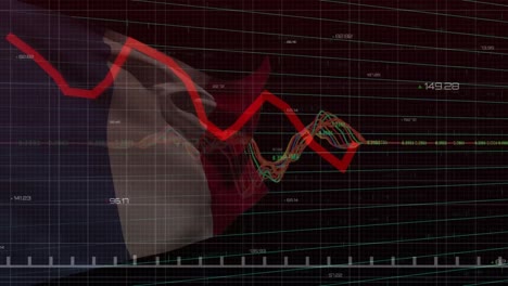 Animación-De-Gráficos-Y-Procesamiento-De-Datos-Sobre-La-Bandera-De-Francia-Sobre-Fondo-Negro