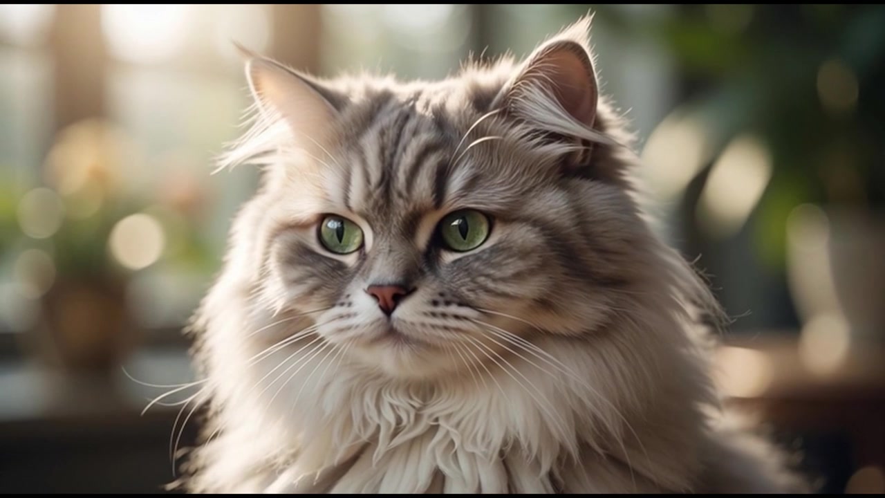 Ritratto ravvicinato di un soffice gatto soriano grigio che si guarda intorno