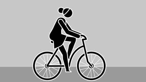 cartoon stick figure female character bicycle ride loop animation isolated with luma matte for alpha