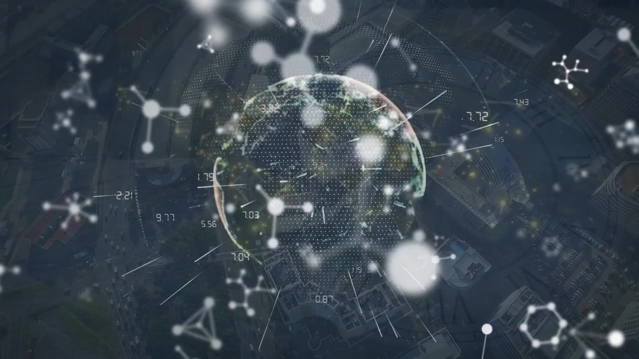 Digital Globe and Network Connections Over Aerial City View