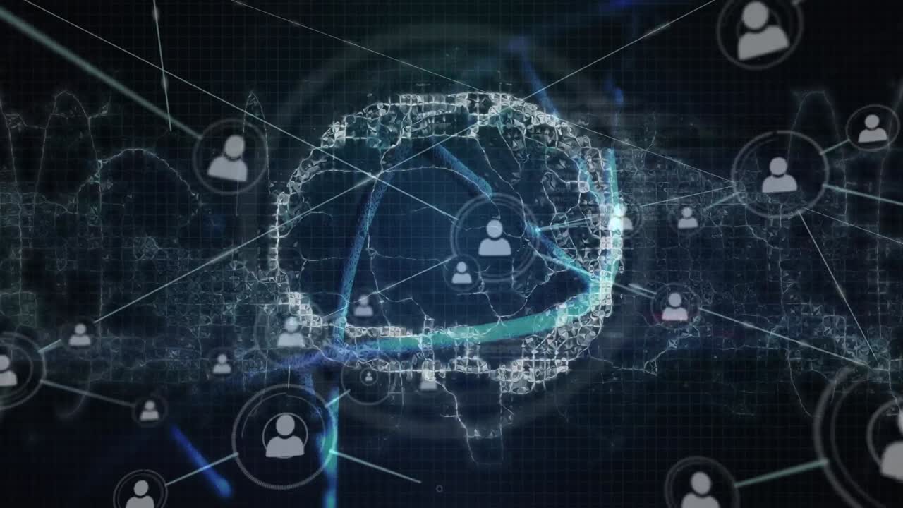 animación de la red de conexiones con el cerebro digital sobre el procesamiento de datos y la cadena de adn