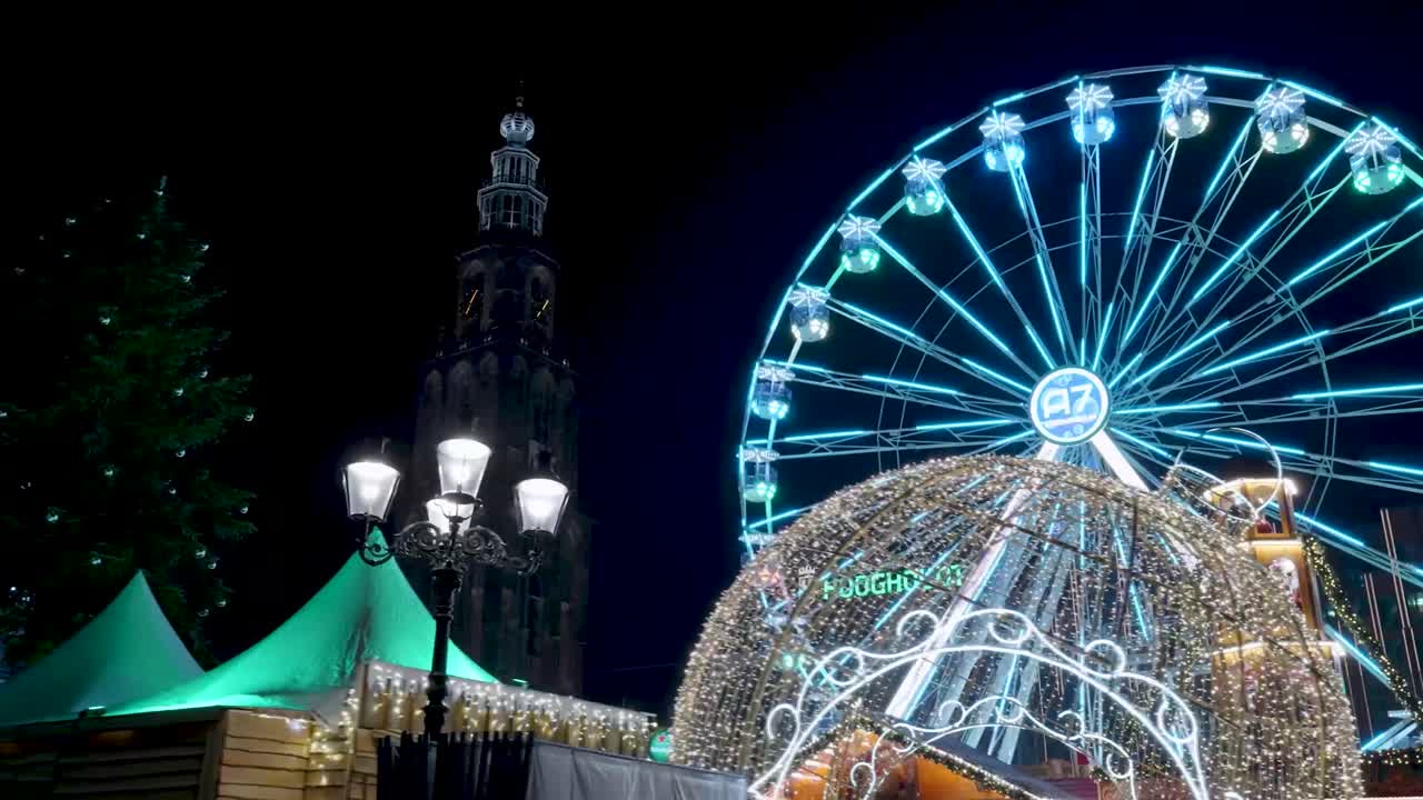 Ferris Wheel and Christmas Market at Night