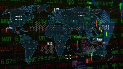 Animación-Del-Procesamiento-De-Datos-Financieros-Sobre-El-Mapa-Mundial