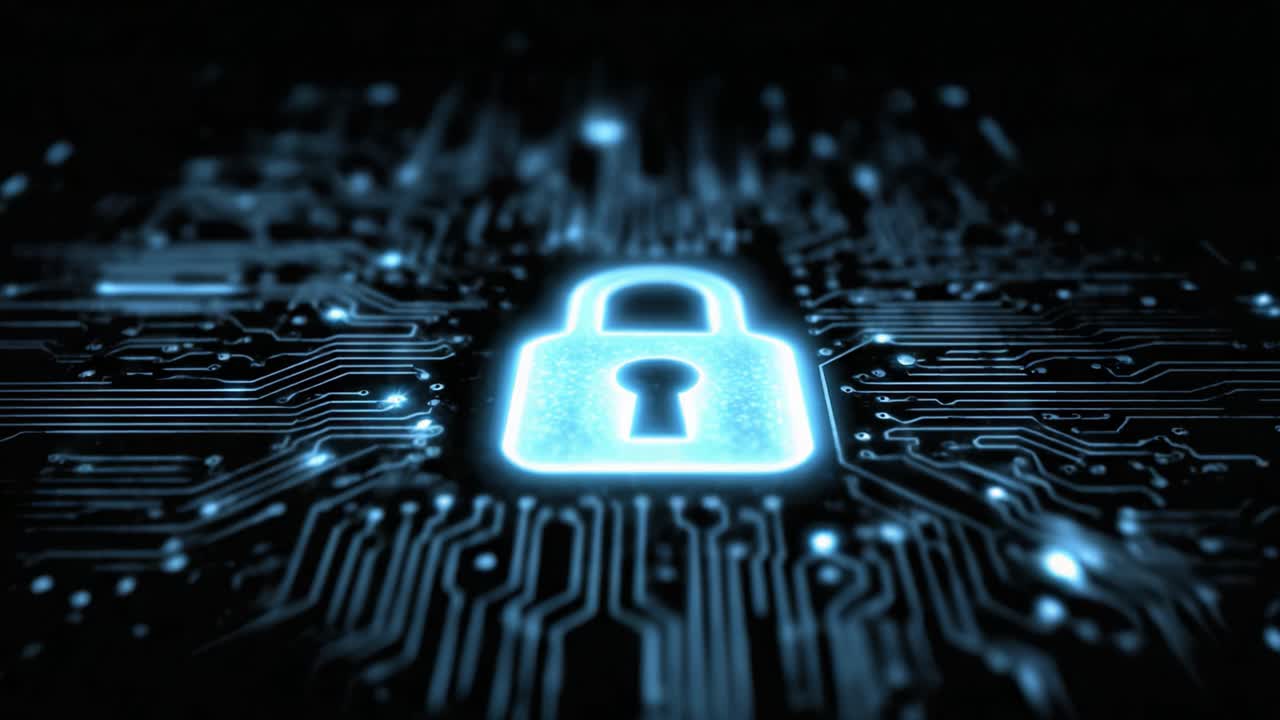 Digital Security: The Representation of a Lock Symbol on a Circuit Board Background, Emphasizing the Importance of Cyber Protection and Encryption Technologies