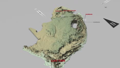 mapa del terreno en 3d de sudáfrica
