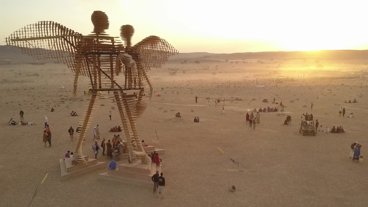 Giant Wooden Angel Sculpture at Burning Man Festival