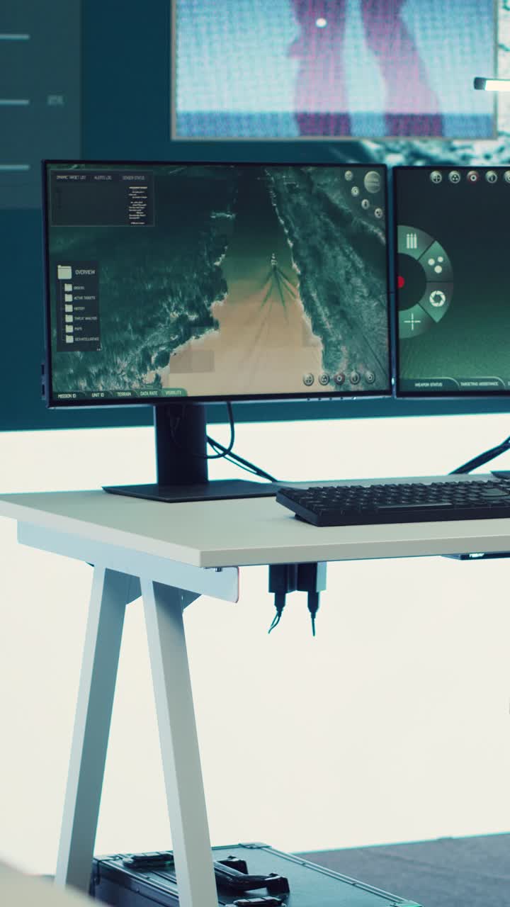 Computer Monitors Displaying Surveillance Data in a Modern Control Room