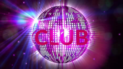 animation of club text over disco ball on black background