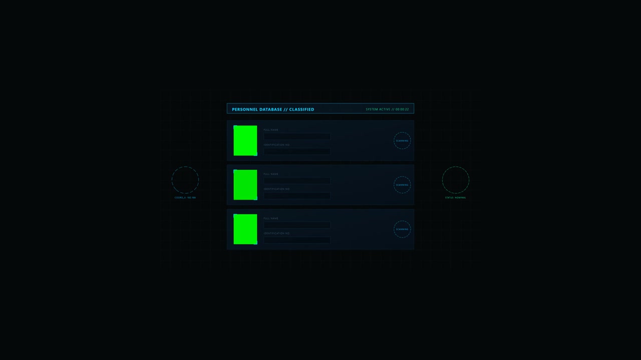 Futuristic Digital Personnel Database Interface with Classified Data