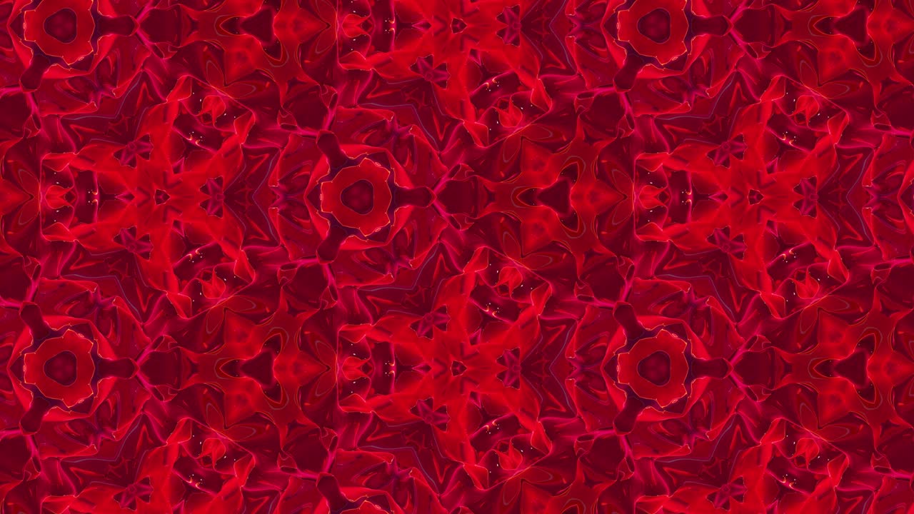 3d elegante abstracto en bucle bg como patrón simétrico ondulado como estructura caleidoscópica con ondas, vidrio líquido rojo con hermosos colores de gradiente. 4k animado fluido colorido de moda