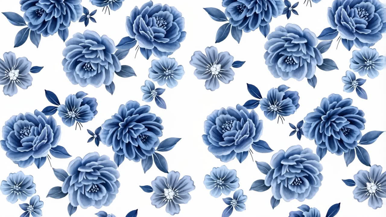 Seamless Blue Floral Pattern on White Background